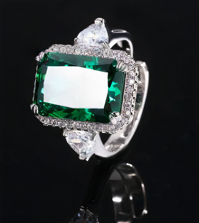 Vintage Green Crystal Square Silver Ring