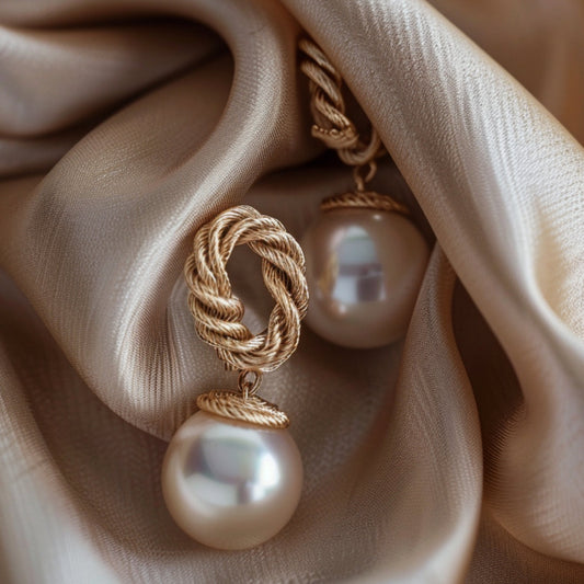 Braided Gold Pearl Earrings