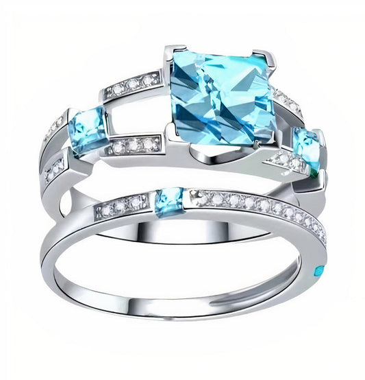 Vintage Irregular Blue Crystal Gold & Silver Ring