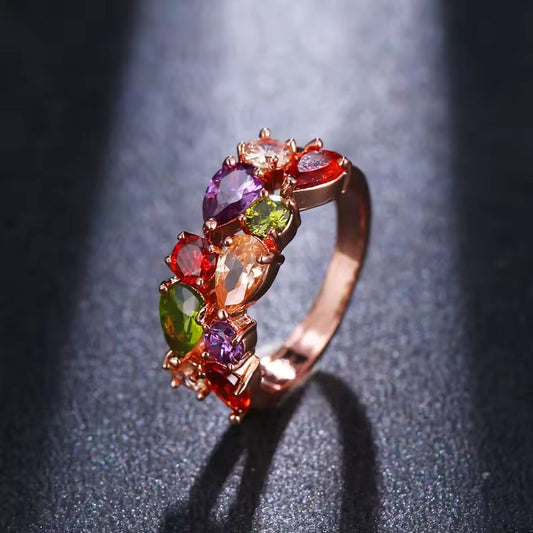 Colorful Crystals Layer Gold Ring