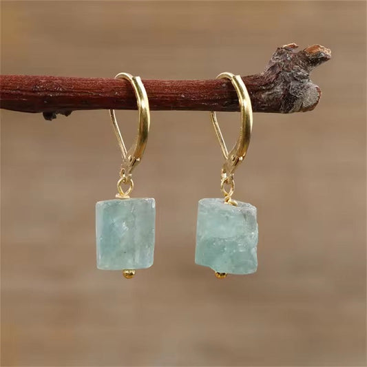Vintage Gold Square Turquoise Crystal Earrings