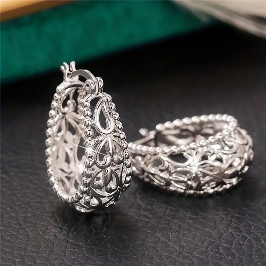 Vintage Hollow Bright Basket Silver Earrings